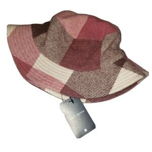 LUCKY BRAND Beach Pink Wine and Cream‎ Plaid Bucket Hat Cotton Blend OS NWT
